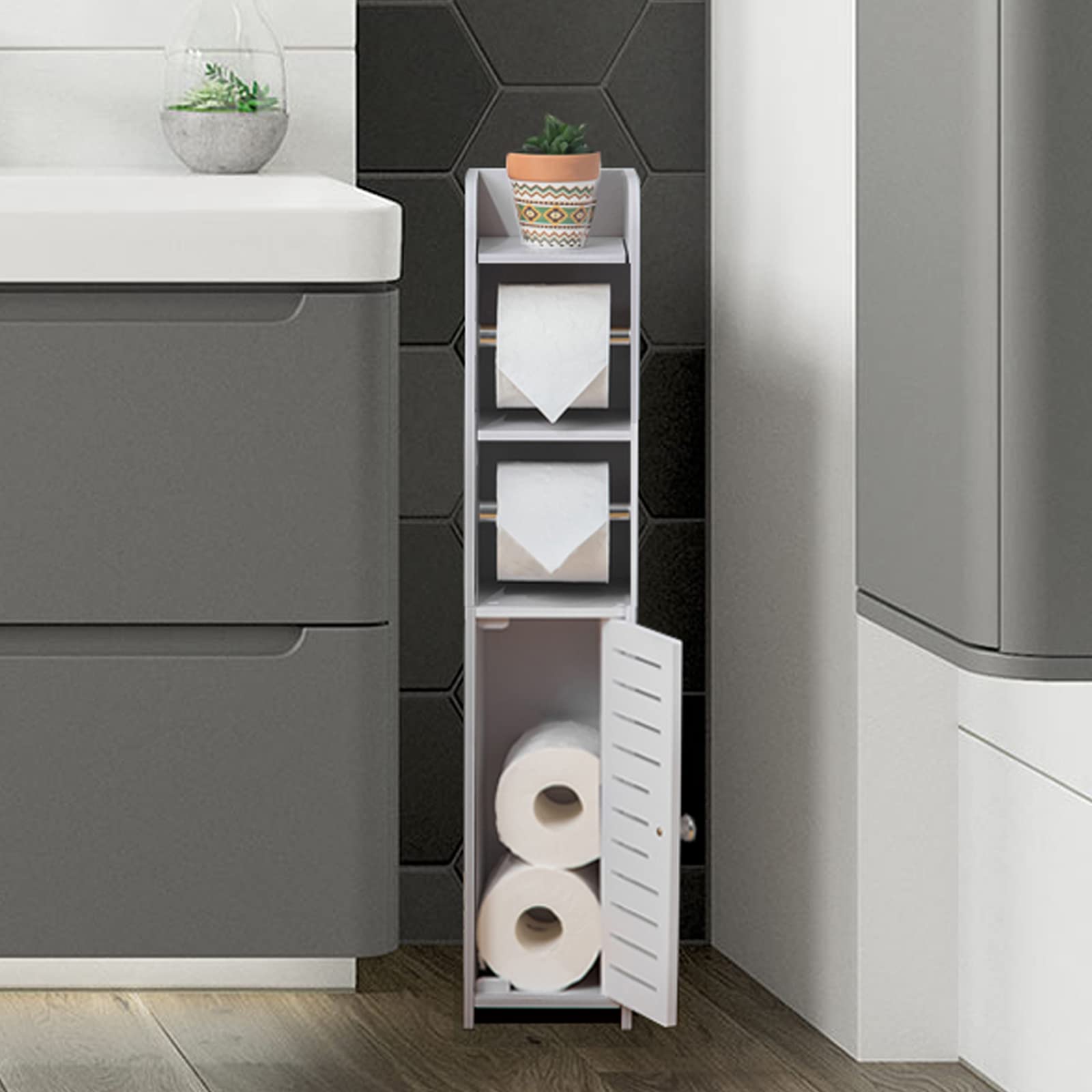 TuoxinEM Small Bathroom Storage Cabinet with Dual Rods for Small Spaces,Over The Toilet Storage Cabinet for Bathroom Storage,Sli