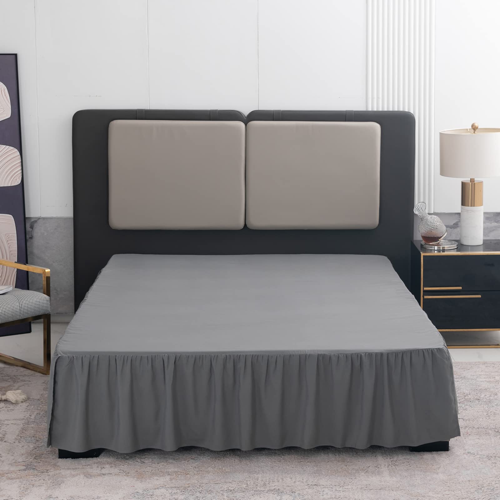 Grey Bed Skirt Queen Size Ruffled Bed Skirt with Split Corners, Queen Bed Skirt 14 Inch Drop, TSUTOMI Queen Size Bed Skirt Grey 