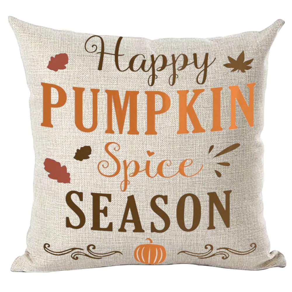 Ramirar Brown Orange Word Art Happy Pumpkin Spice Season Maple Leaves Autumn Fall Yall Decorative Throw Pillow Cover Case Home 