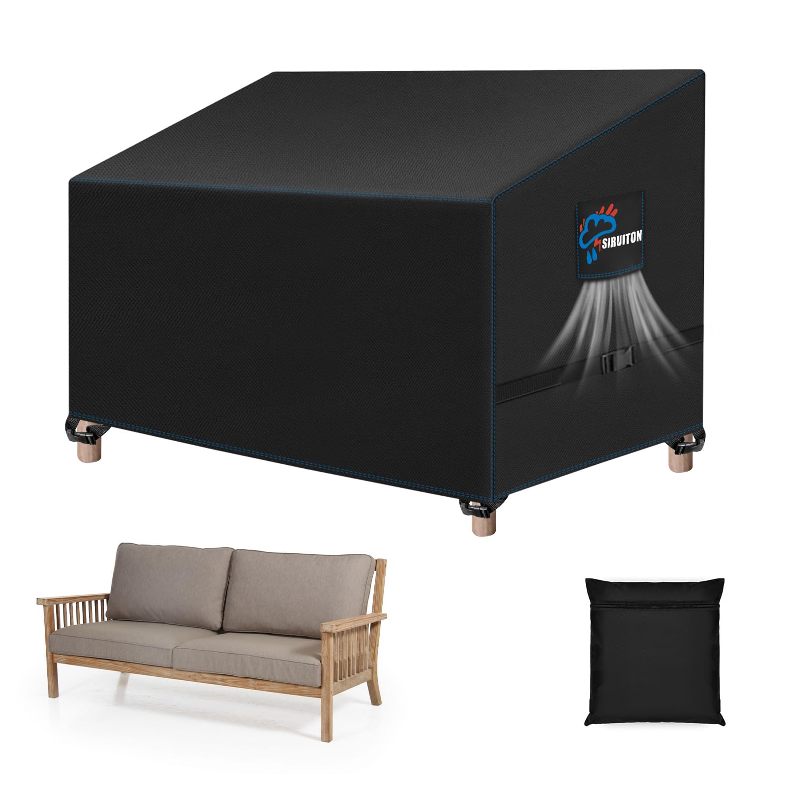 SIRUITON 4-Seat 73 W x 27 D x 35 H Garden Patio Sofa/Loveseat/Bench Cover,Heavy Duty 420D Oxford Waterproof Outdoor Sofa Cover, 