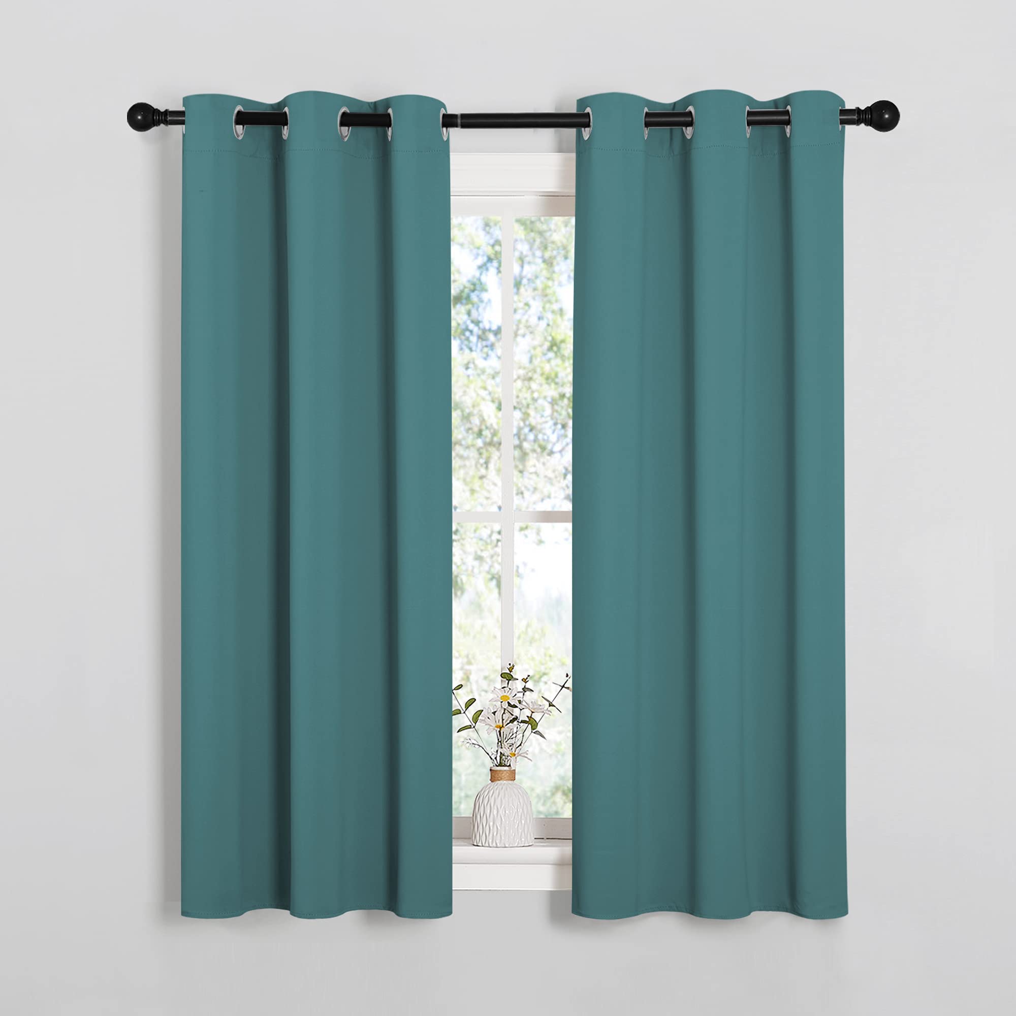 NICETOWN Window Curtain Panels, Thermal Insulated Solid Grommet Blackout Draperies/Drapes (Sea Teal, One Pair, 34 by 54-inch)
