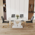 JUFU Modern Dining Set Table and 4 Chairs,White Faux Marble Dining Table Set for 4,Dining Room Table Set and 4 PU Leather Uphols