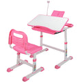 Domaker Kids Desk and Chair Set,Height Adjustable Childs Study Table with Tilt Desktop,LED Light,Cup Holder,Bookstand and Stora