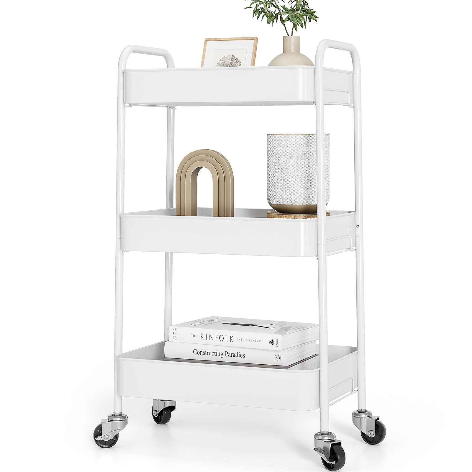 TOOLF 3-Tier Metal Rolling Cart with Wheels, Storage Utility Organizer Cart for Kitchen, Bathroom, Office, Baby Essentials & Mak