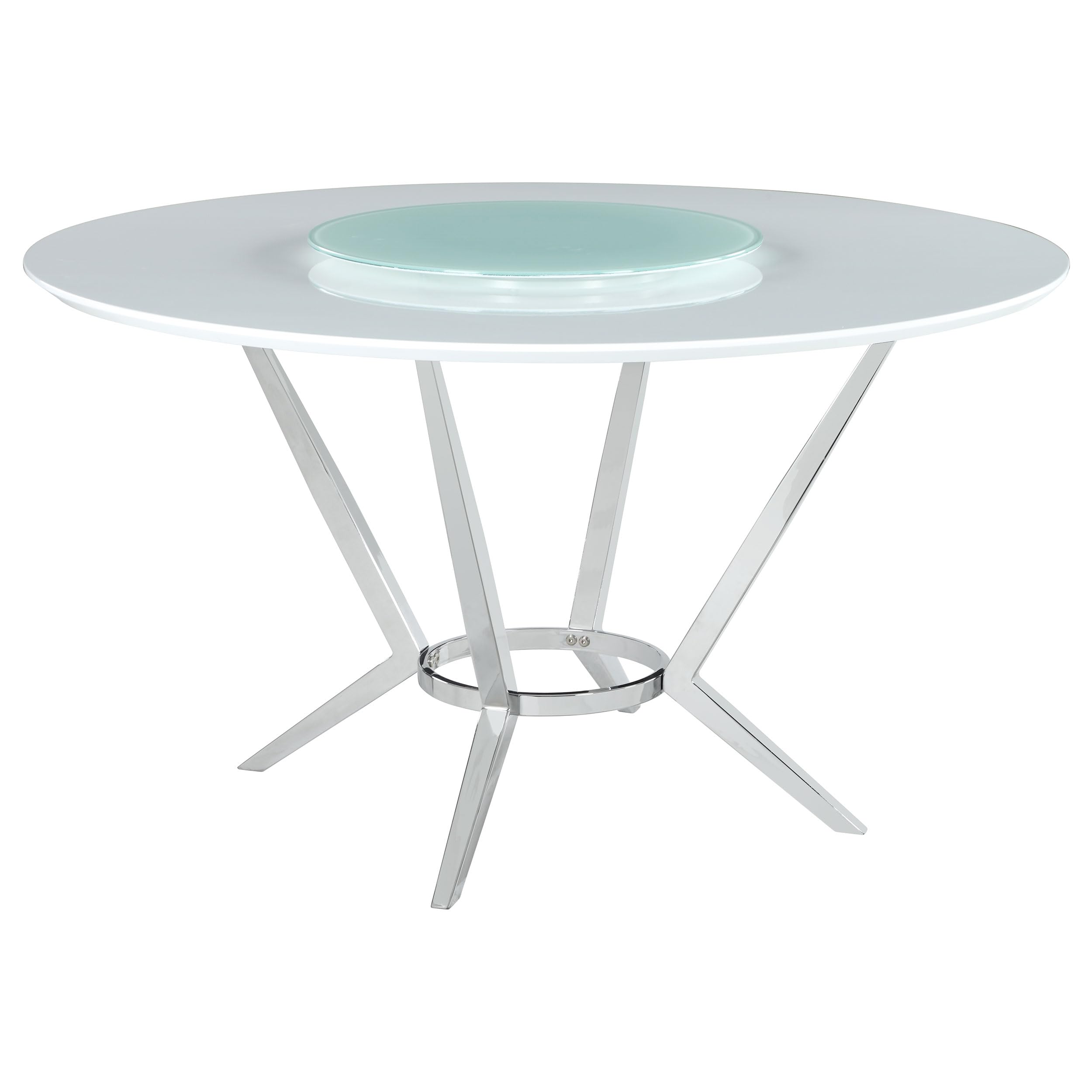 Coaster Home Furnishings - Abby - Glass and Metal - Modern Dining Table with Chrome Base, Removable Lazy Susan - Dining Room - 5