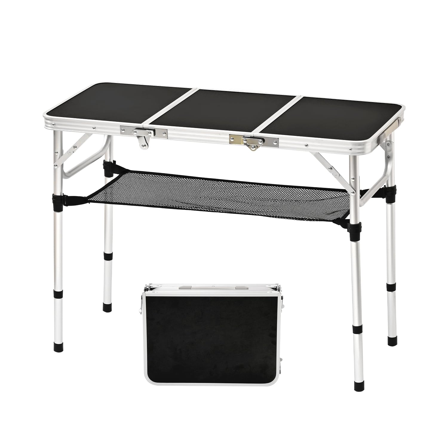 YihuiKo Tri-fold Folding Picnic Table, 3ft Camping Table Aluminum Outdoor Table Lightweight Portable Picnic Table with Adjustabl