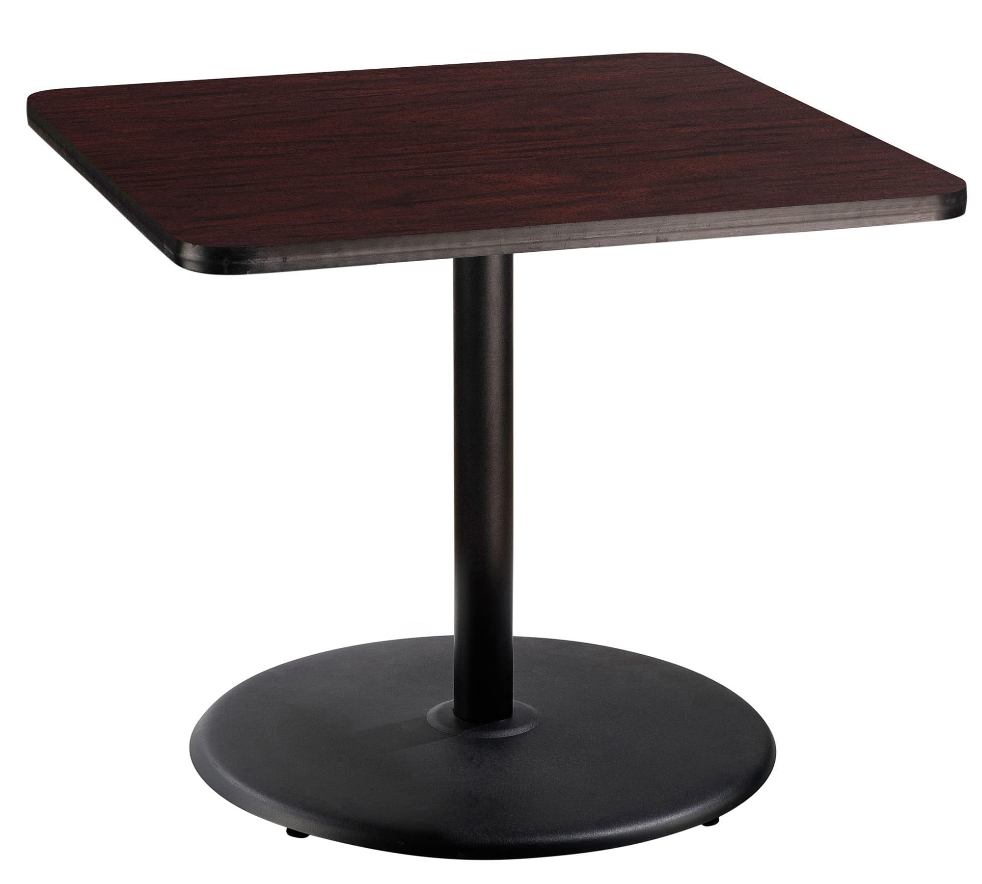 National Public Seating NPS 36 Square Cafe Table with Round Base, 30 Height, Particleboard Core/T-Mold, Mahogany Top, Black Fram