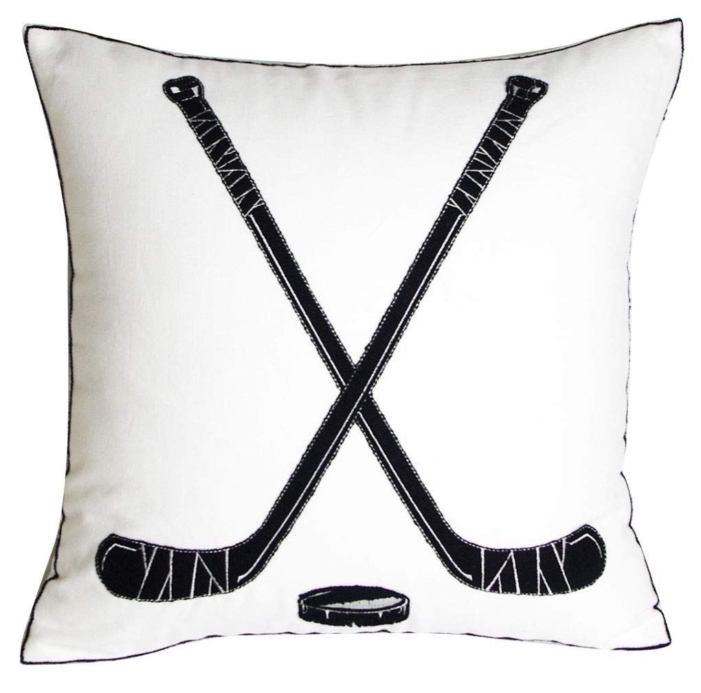 DECOPOW Embroidered Hockey Throw Pillow Cover,Square 18 inch Decorative Canvas Pillow Cover for Ice Hockey Room Decor(Cover Only