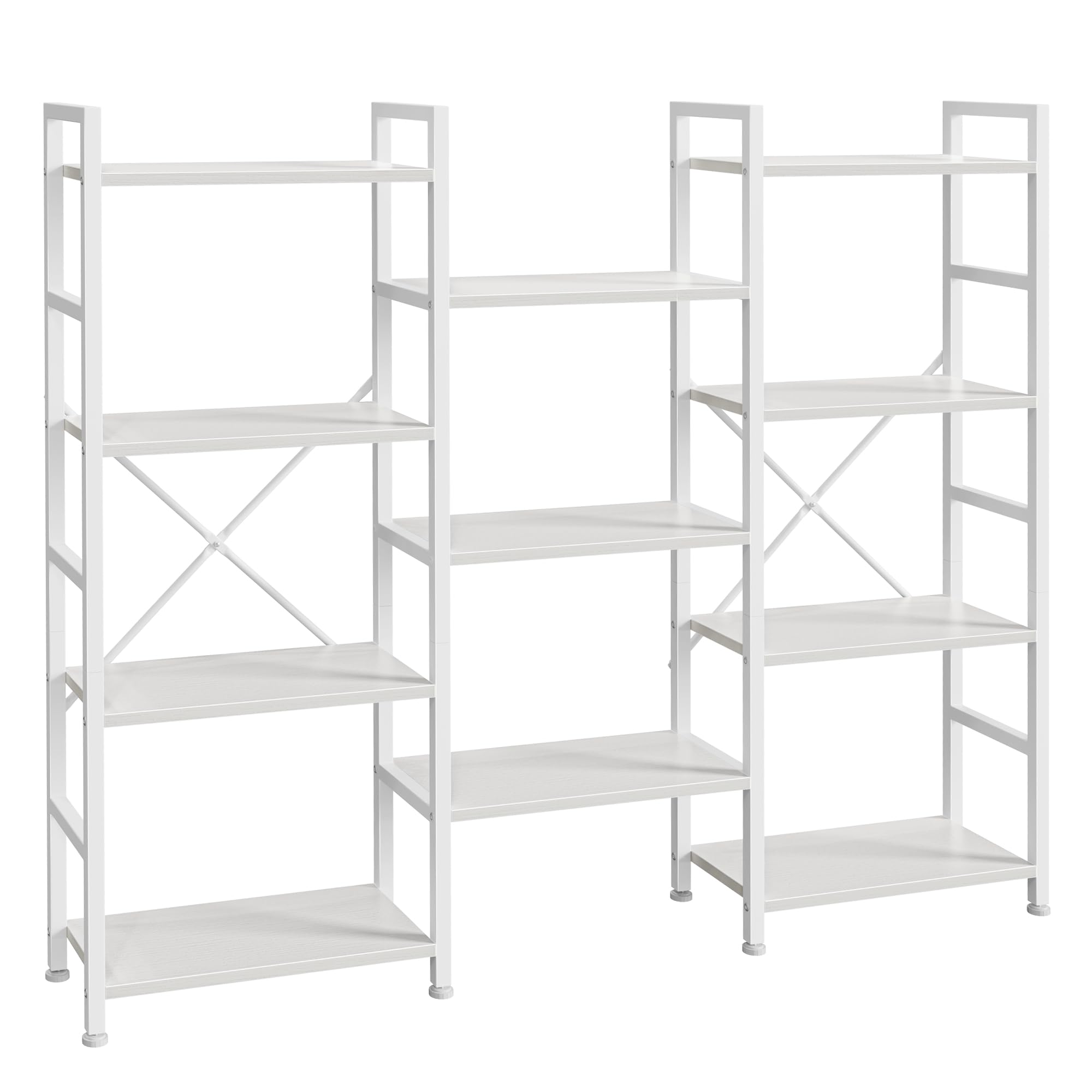 SUPERJARE Triple 4 Tier Bookshelf, Bookcase with 11 Open Display Shelves, Wide Book Shelf Book Case for Home & Office, White
