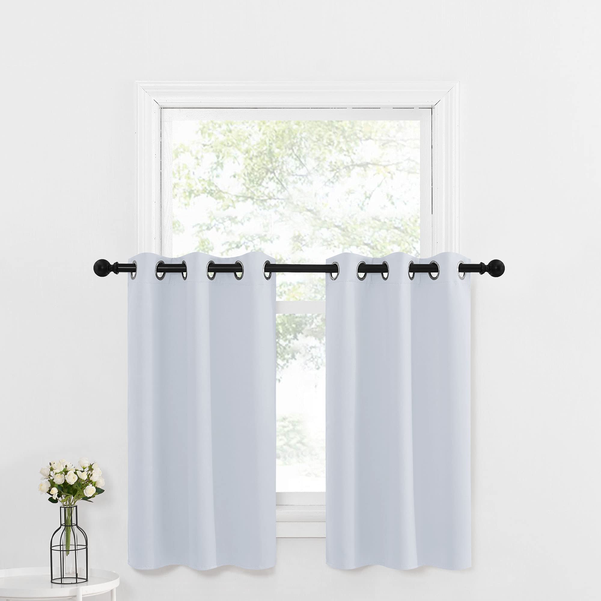 NICETOWN Greyish White Camper RV Tiers Drapes - Energy Efficient Kitchen Grommet-Top Curtain Panels for Short Window Thanksgivin