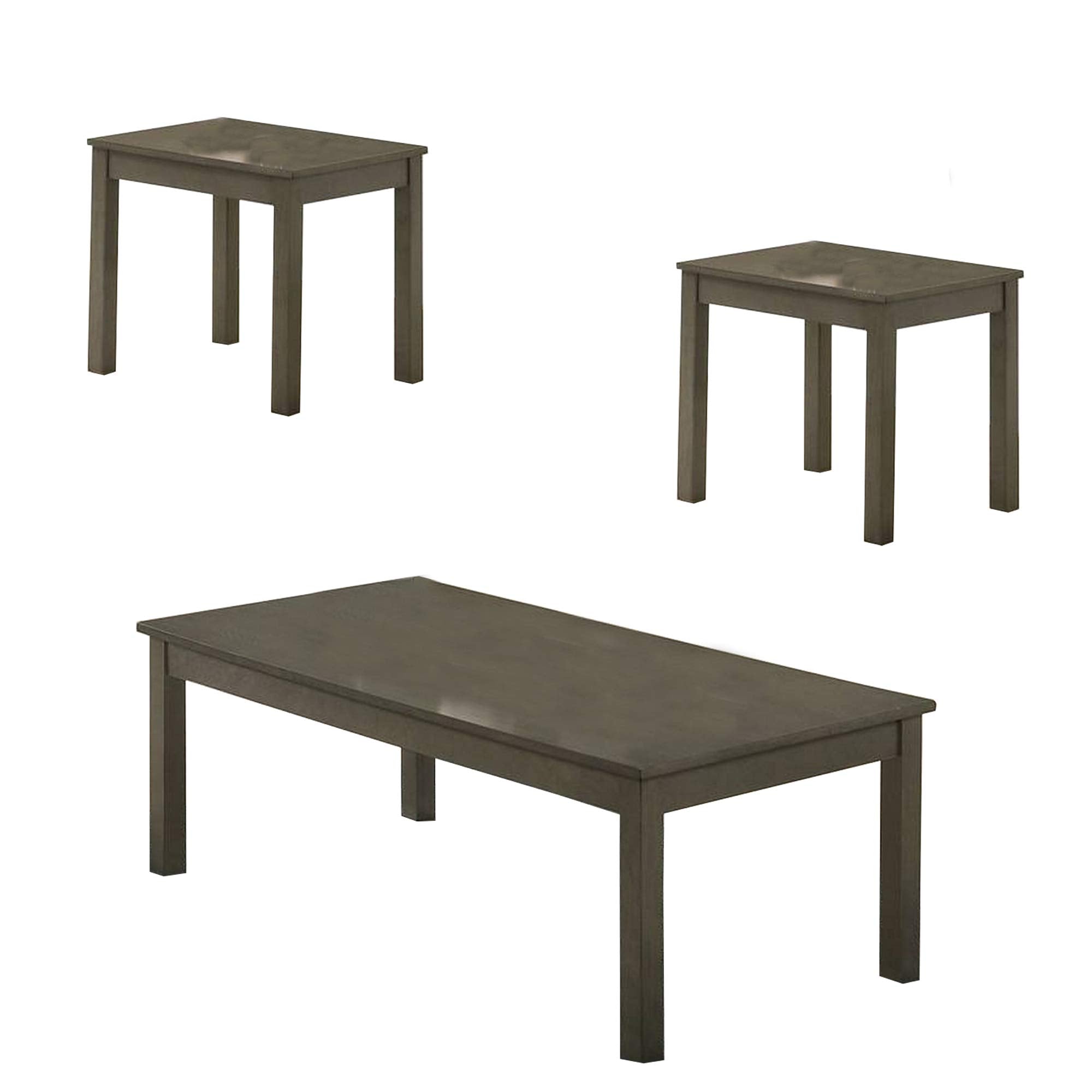 Benjara 3 Piece Transitional Coffee End Table with Block Legs, Gray