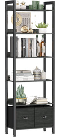 Furologee 6-Tier Bookshelf, Tall Bookcase with 2 Drawers Storage Organizer, Industrial Display Free Standing Shelf Units, Wood a