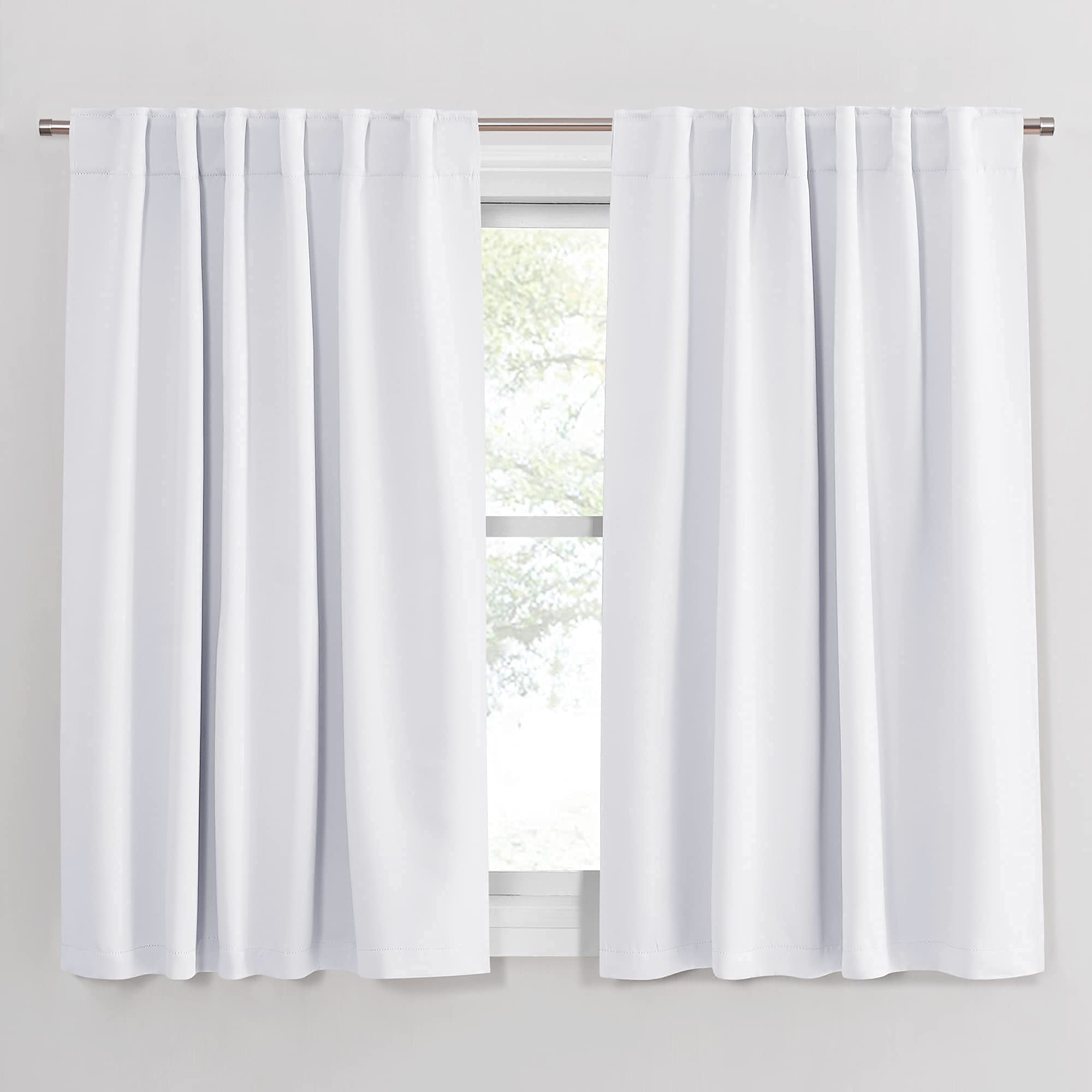 PONY DANCE White Window Curtains - Short Drapes Light Block Drapes with Back Tabs & Rod Pocket Design Thermal Insulated Panels f