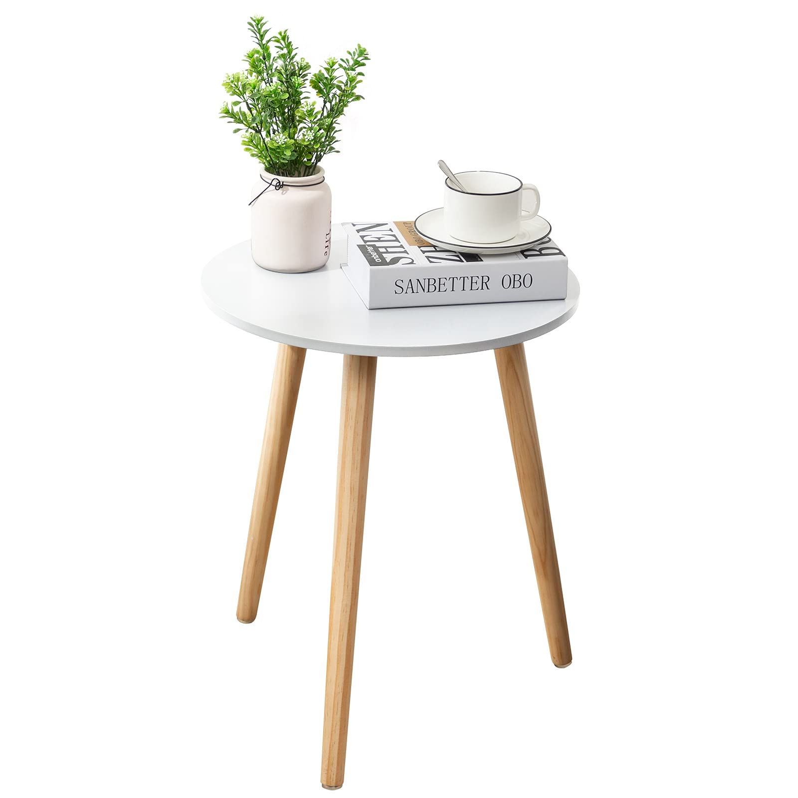 Apicizon Round Side Table, White Nightstand Coffee End Table for Living Room, Bedroom, Small Spaces, Easy Assembly Modern Home D