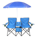 Outvita Folding Double Camping Chair w/Umbrella Beverage Holder Carrying Bag Cooler Fold Up Table, Large Bearing Capacity for Be