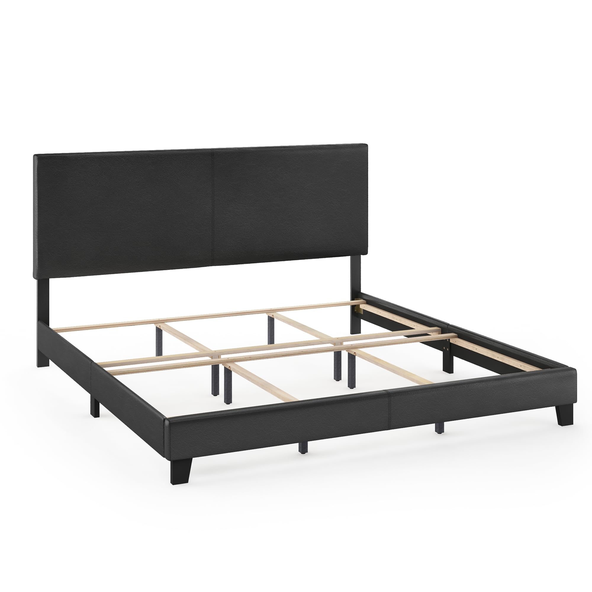 FURINNO Pessac PU Leather Upholstered Platform, King, Black
