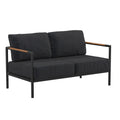Flash Furniture Lea Indoor/Outdoor Loveseat with Cushions-Modern Aluminum Framed Loveseat with Teak Accent Arms, Black with Char