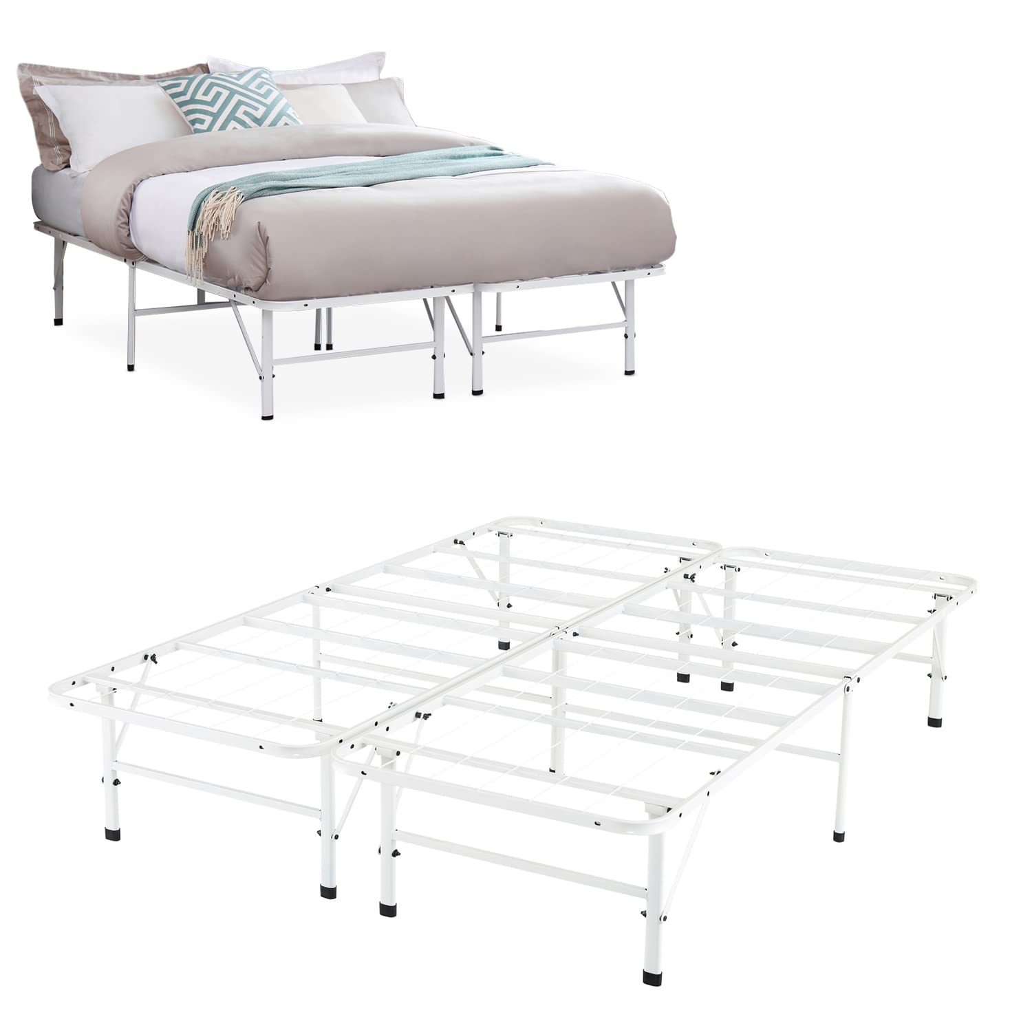IdealBase 14 Full Bed Frame Heavy Duty Foldable Bed Frame Folding Bed Frame with Steel Metal Slats Mattress Foundation Box Sprin