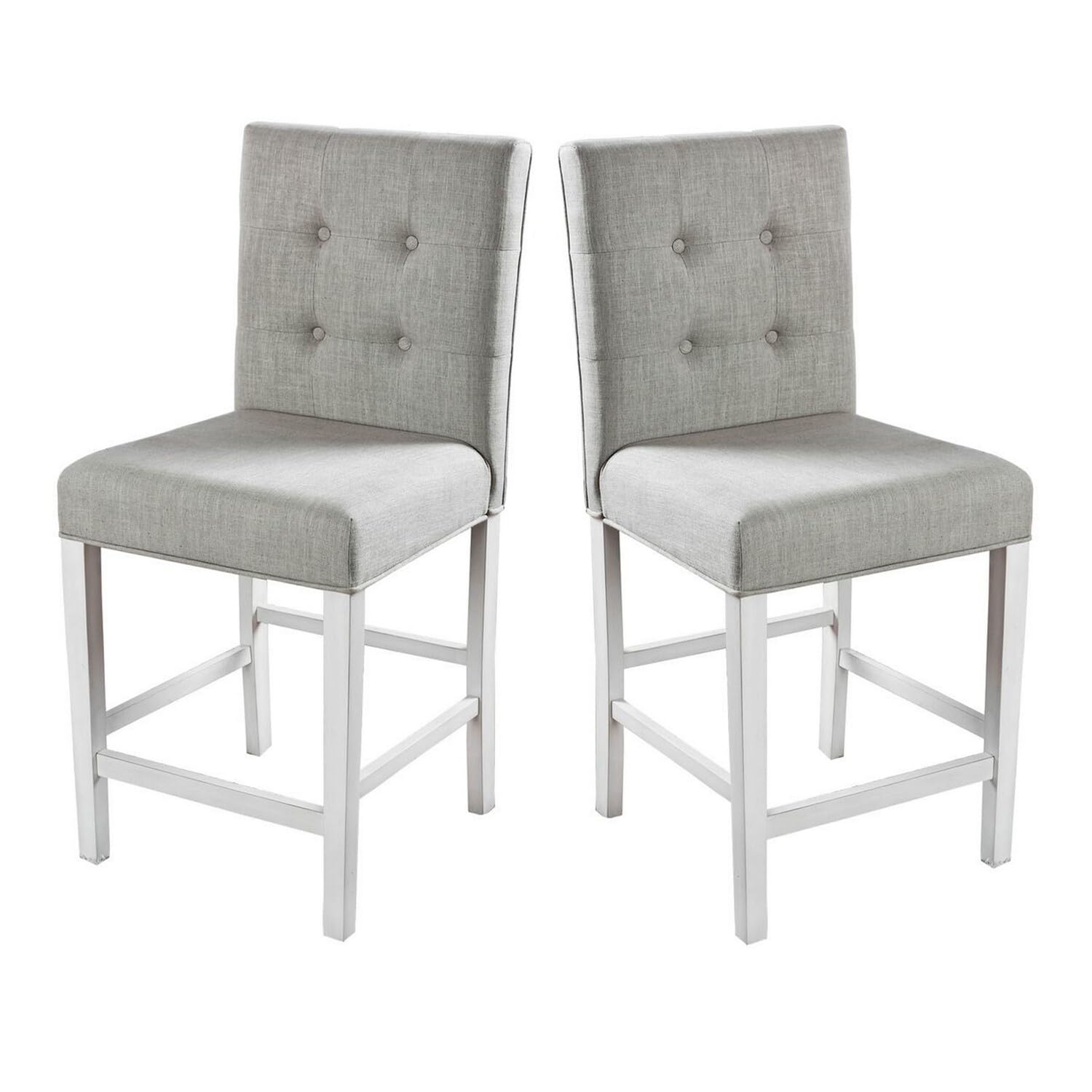 Benjara Benzara Fabric Upholstered Wooden Counter Height Chair, Pack of Two, White and Gray,
