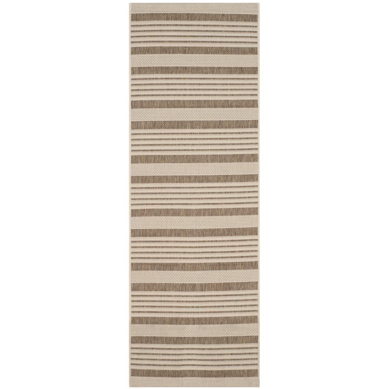 SAFAVIEH Courtyard Collection 23 x 20 Brown/Bone CY6062 Stripe Indoor/ Outdoor Waterproof Easy Cleaning Patio Backyard Runner 