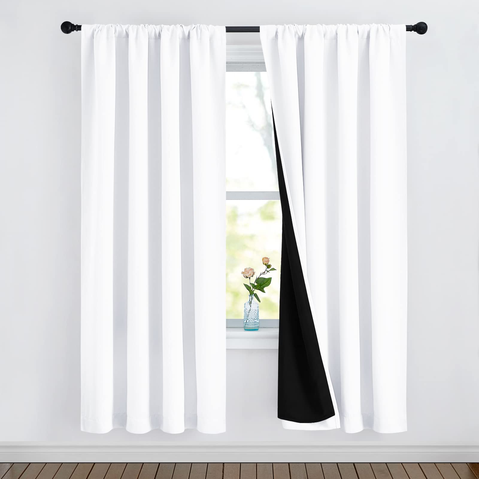 NICETOWN 100% Blackout Window Curtain Panels, Rod Pocket Full Light Blocking Drapes with Black Liner for Nursery, 72 inches Drop