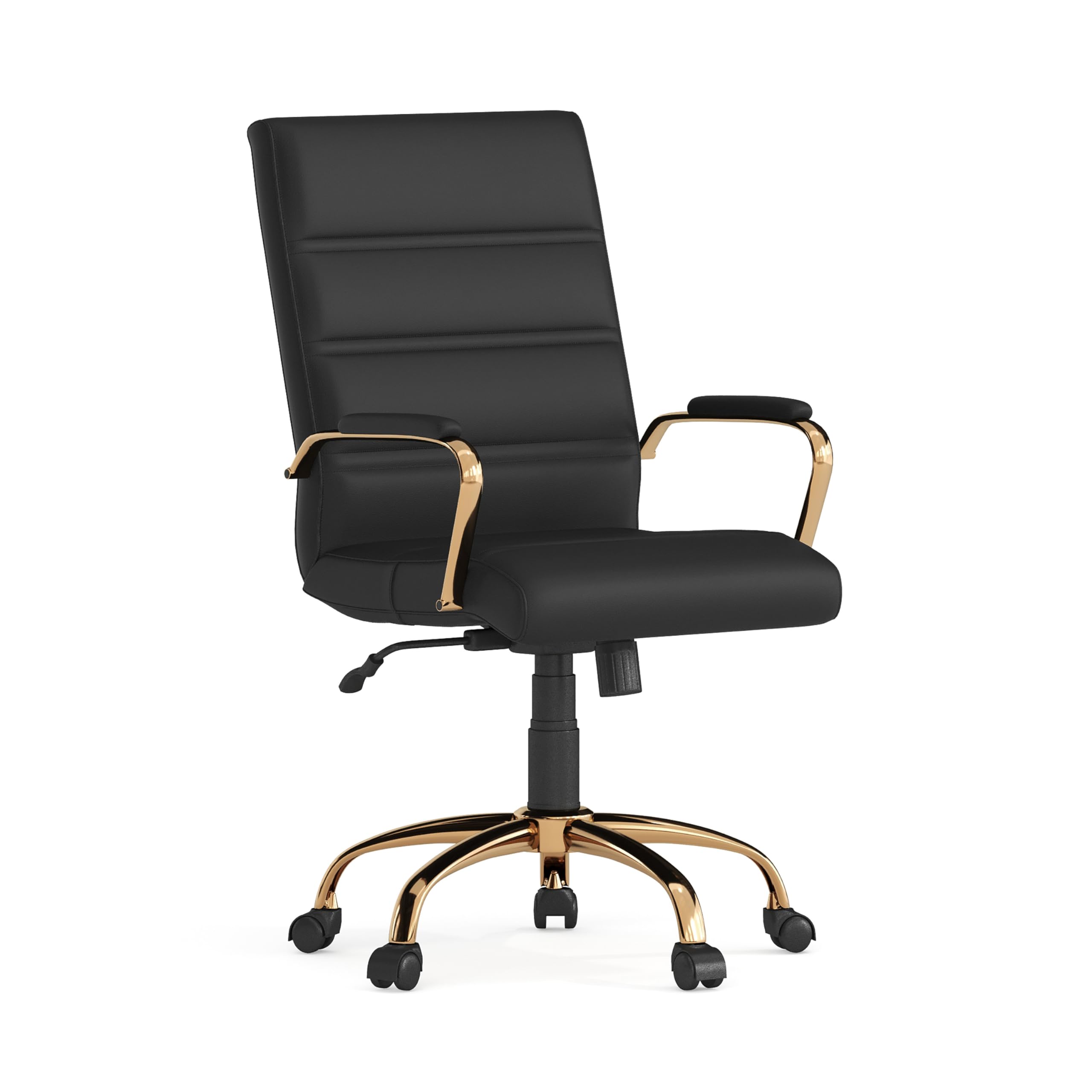 Flash Furniture Whitney Mid-Back Swivel LeatherSoft Desk Chair with Wheels, Padded Seat and Armrests, Adjustable Height Padded O