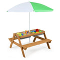 HONEY JOY Kids Picnic Table, 4 in 1 Cedar Wooden Sand & Water Table w/ 2 Removable Box & Umbrella, Kids Picnic Tables for Outdoo