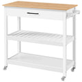 Yaheetech Kitchen Island Cart on Wheels with Bamboo Tabletop, 3-Tier Rolling Kitchen Island Microwave Cart with Drawer, Detachab