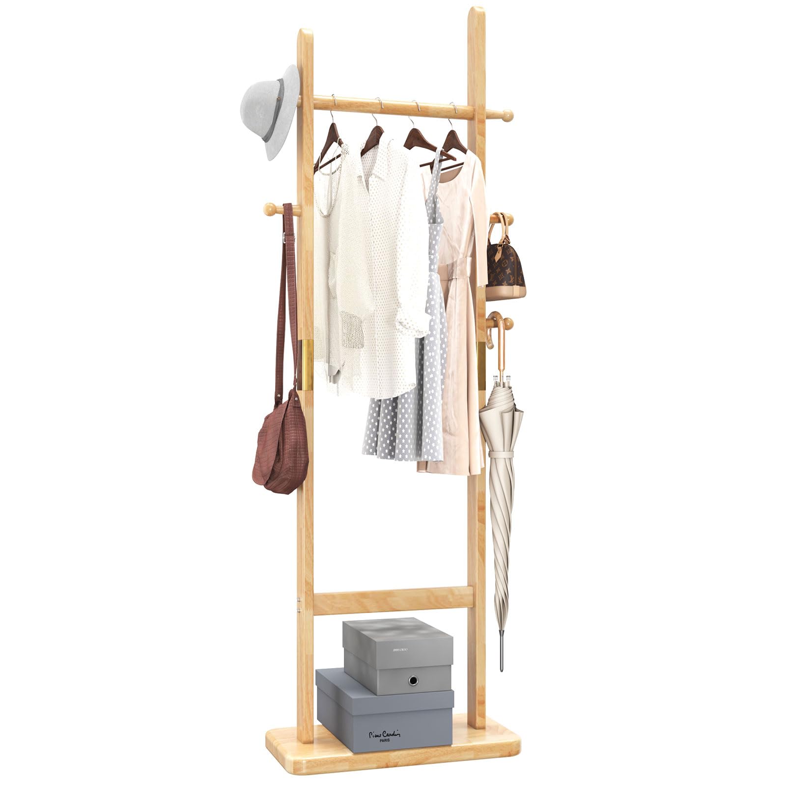 Aibiju Coat Rack Freestanding, Coat Tree with 2 Main Rods and Stable Design, Clothes Racks for Hanging Coats Clothes Suits Jacke