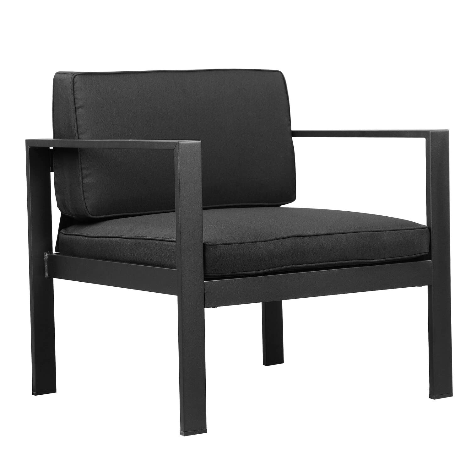 Benjara Kili 29 Inch Armchair, Jet Black Aluminum Frame, Water Resistant Fabric