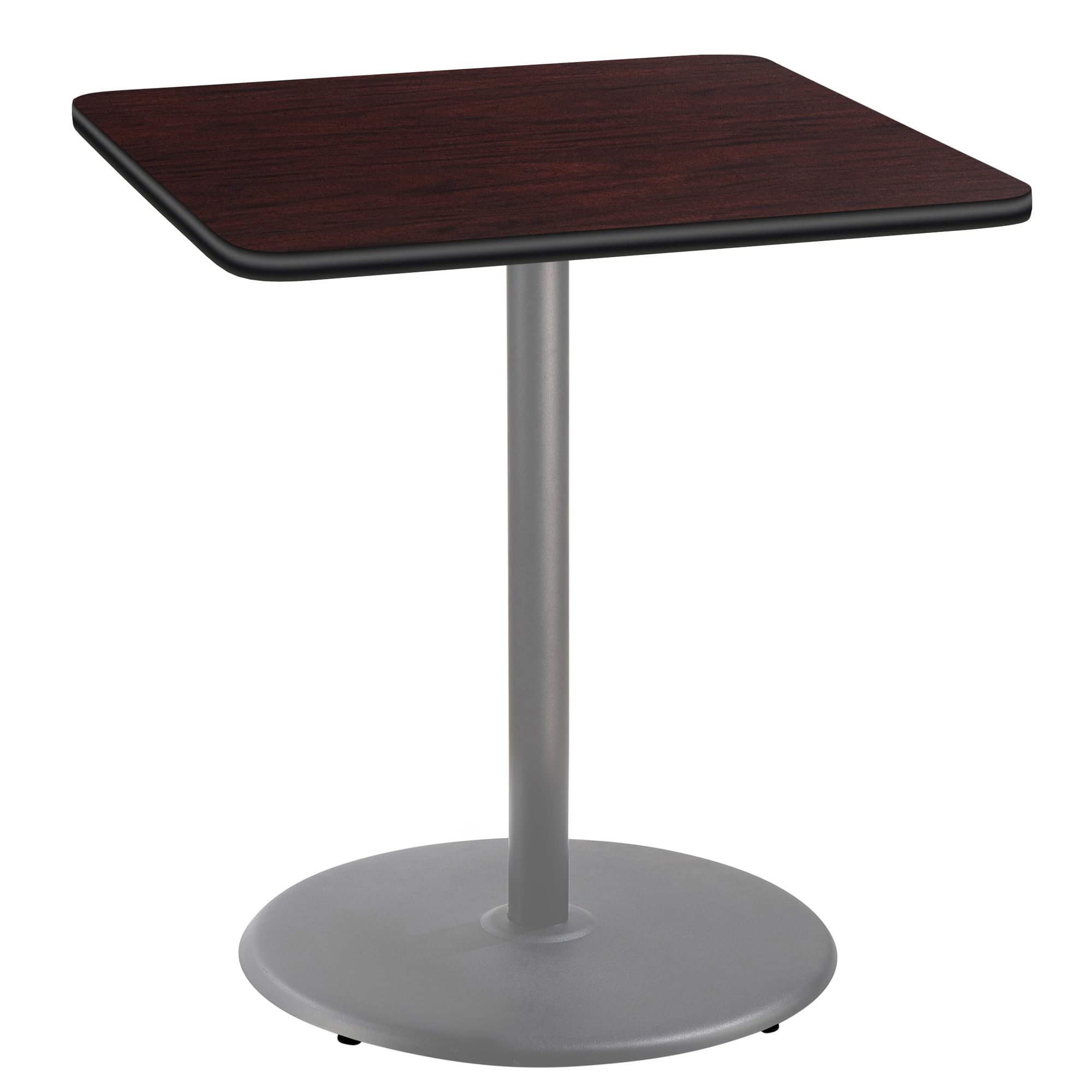 National Public Seating NPS 36 Square Cafe Table with Round Base, 42 Height, Particleboard Core/T-Mold, Mahogany Top, Grey Frame