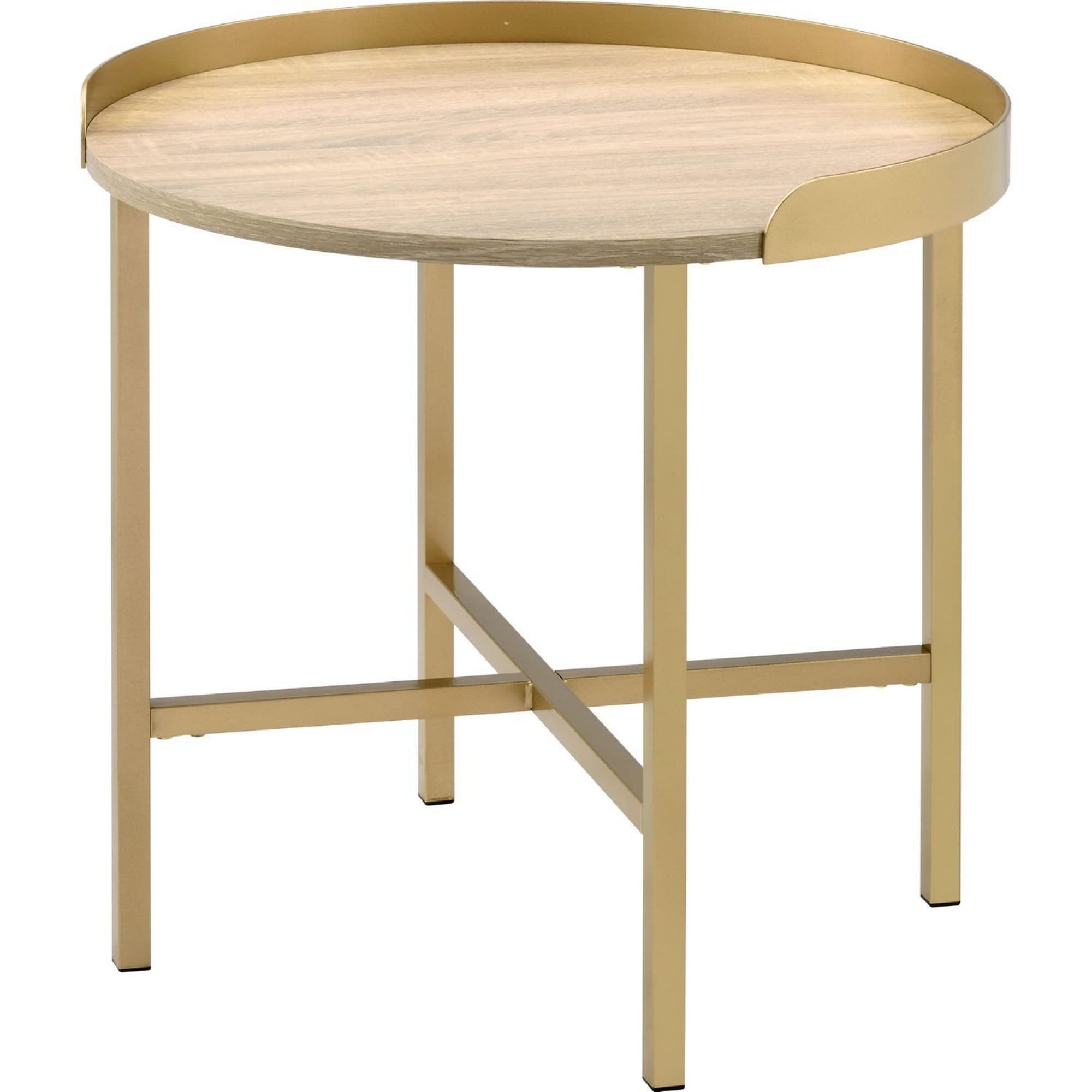 Benjara Kai 22 Inch Wood End Table, Round Tray Top, Metal Accent, Brown