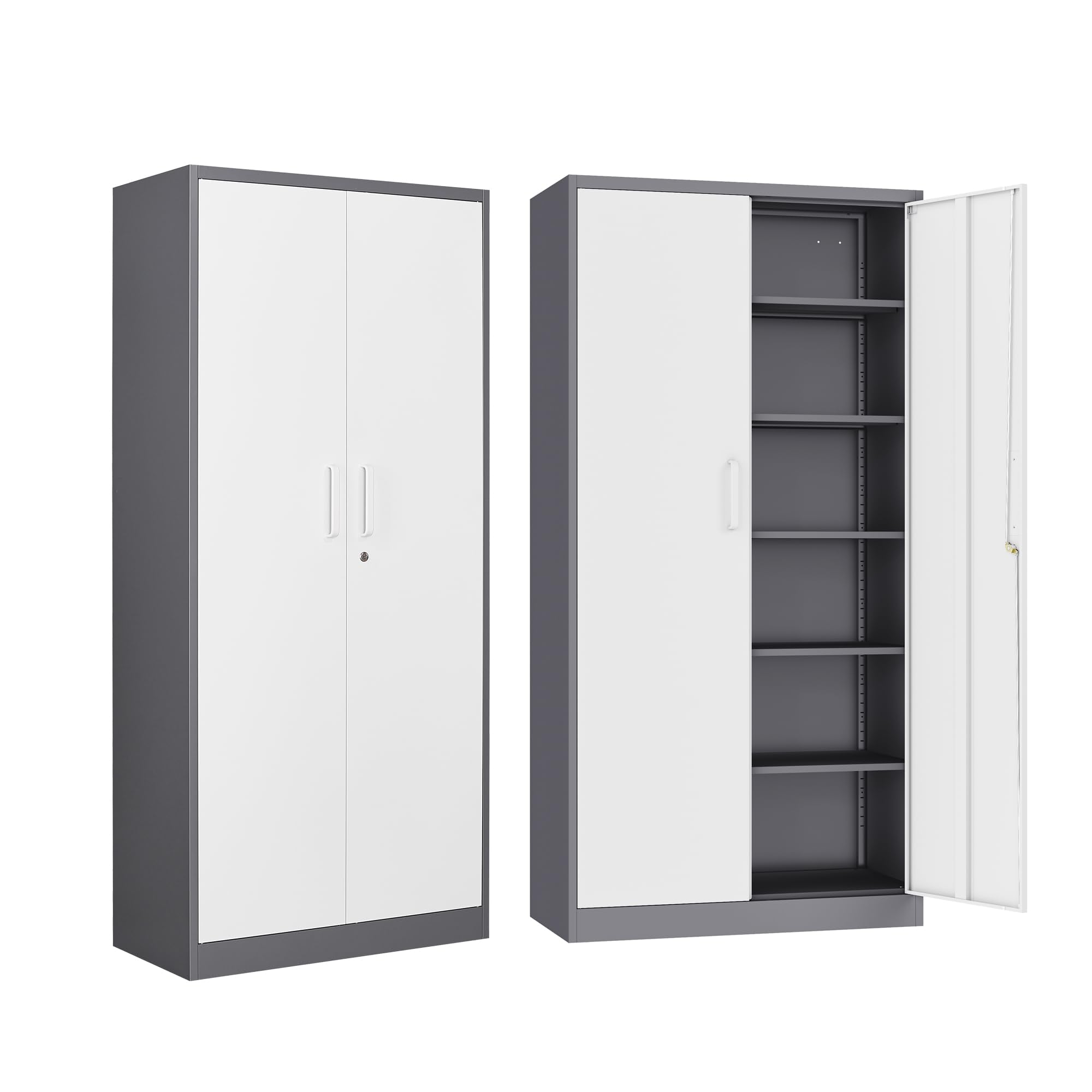 SISESOL Storage Cabinet with Doors and Shelves,71 Metal Storage Cabinet with Lock Door Adjustable Shelf, Steel Lockers for Offic