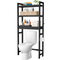 Homykic Bamboo Over The Toilet Storage Shelf, 3-Tier Above Toilet Storage Organizer Rack with 3 Hooks, Freestanding Bathroom Tow