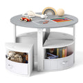 Costzon Kids Table and Chairs, 5 Pieces Wooden Round Children Nesting Table with 4 Storage Stools & 4 Fabric Drawers for Activit