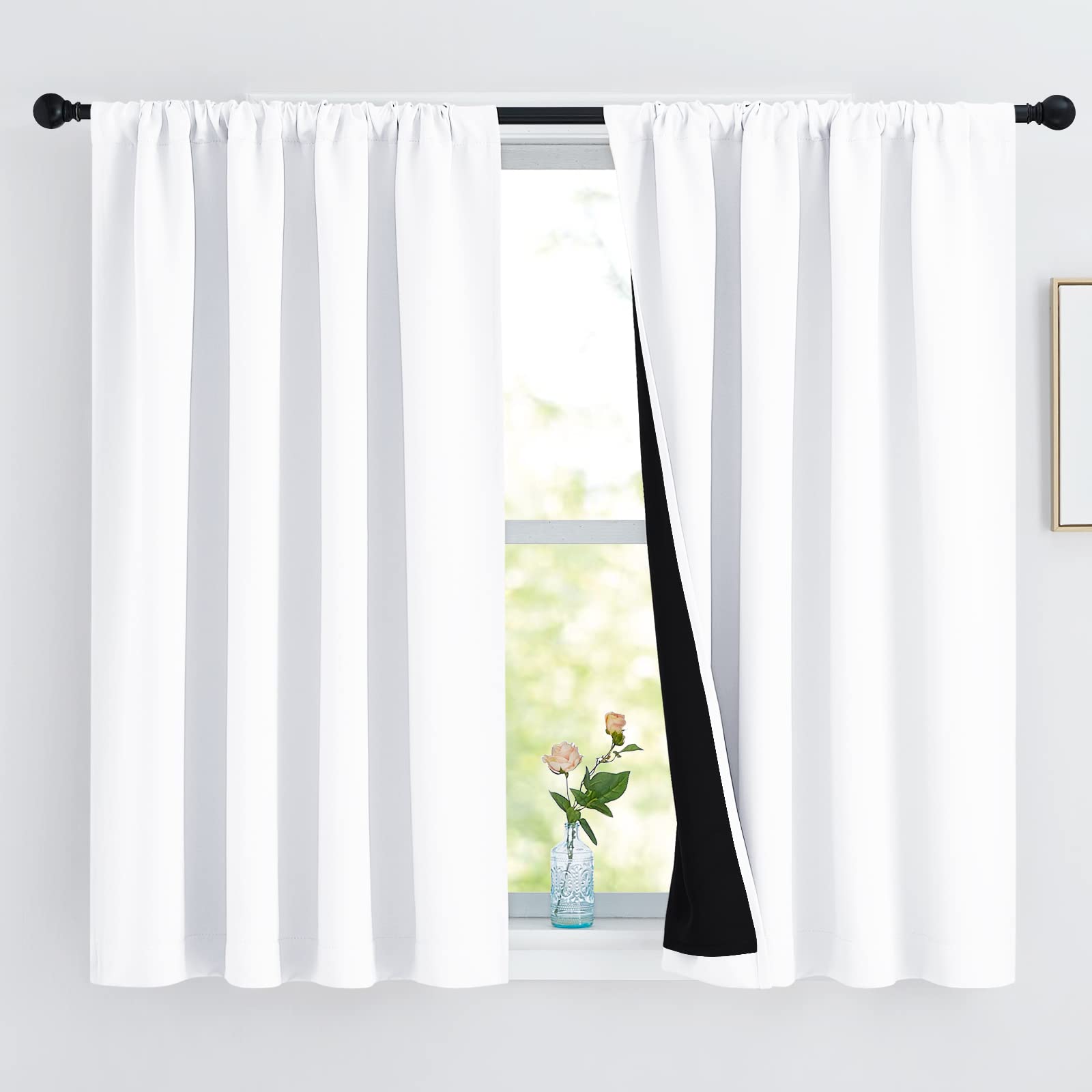 NICETOWN 100% Blackout Curtains 54 inches Long, Double-Deck Completely Blackout Window Treatment Thermal Insulated Lined Rod Poc