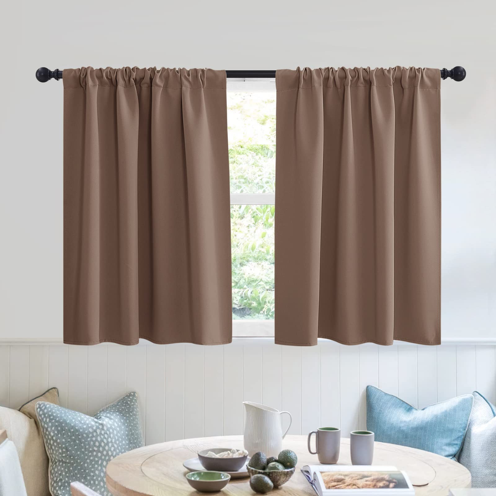 RYB HOME Short Curtains for Small Window, Energy Efficient Window Curtain Panels Room Darkening Shade Tiers Pair for Kitchen Nur