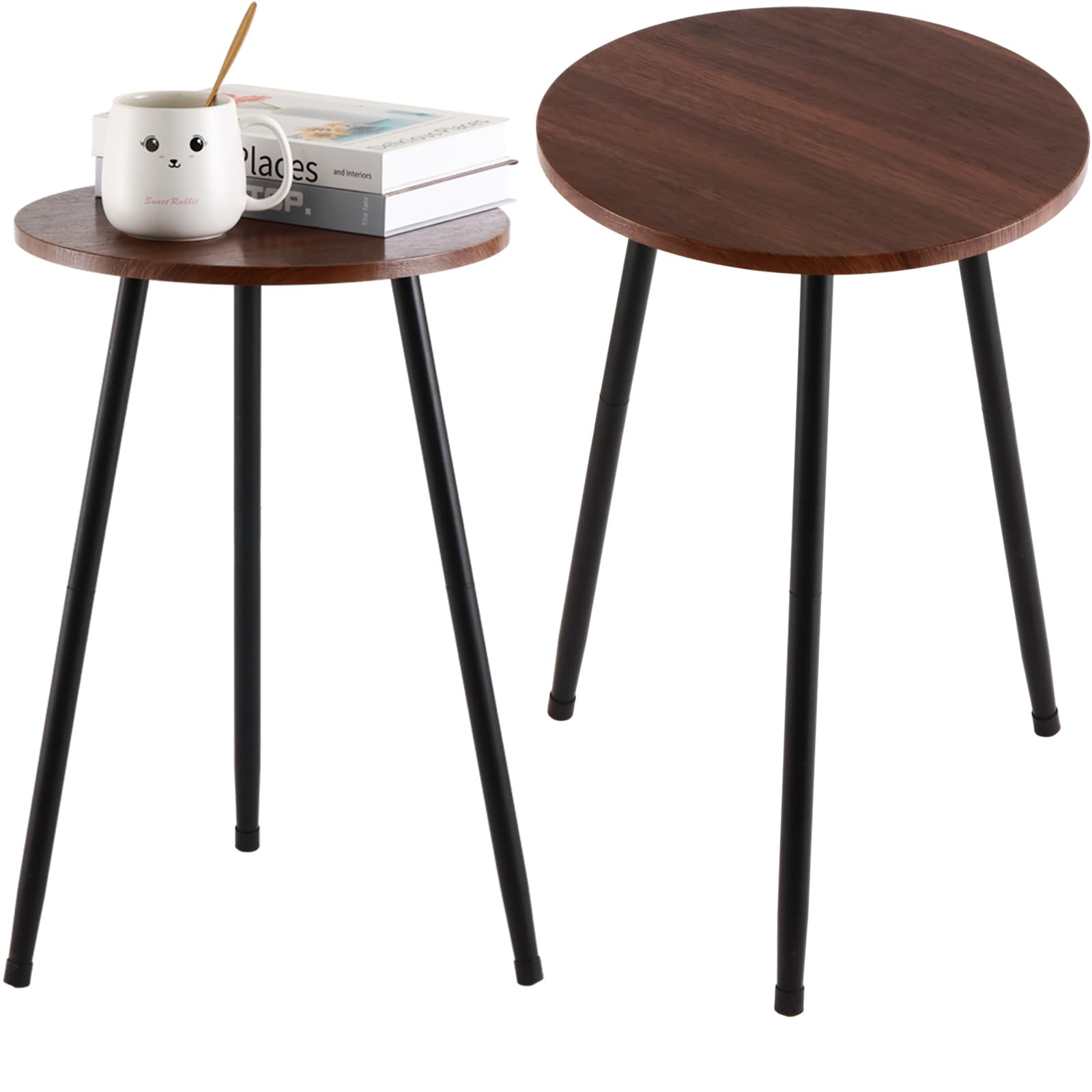 2 Packs Small Round Side Table 13.5 Outdoor Patio Round Accent Coffee Tables Indoor Corner Stand for Small Spaces Weather-Resist