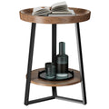 Gadroad Round End Table with Storage Shelf, 2 Tier Farmhouse Side Table Nightstand for Living Room, Bedroom, Wood Tabletop & Bla
