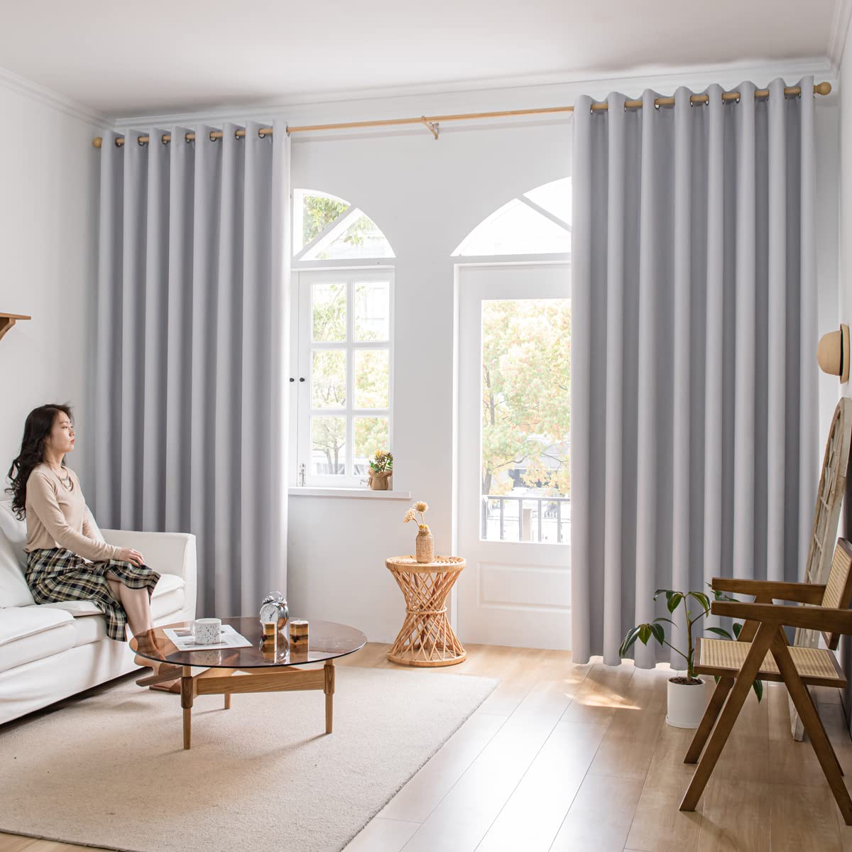 MOONVAN Greyish White Windows Blackout Curtains 45 inches Long 2 Panels Set Grommet Blackout Drapes Energy Saving Noise Reducing