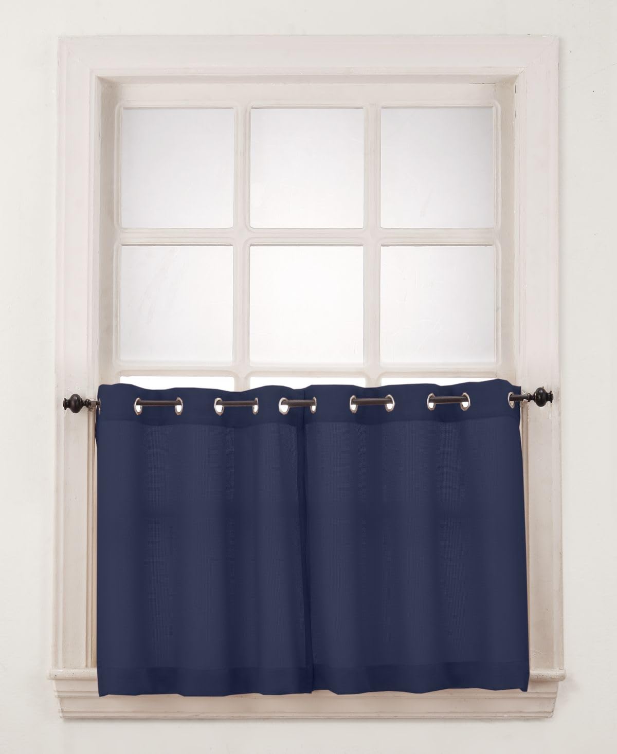 No. 918 Montego 2-Pack Casual Textured Semi-Sheer Grommet Kitchen Curtain Tier Pair, White, 56W x 36L (2 Panels)