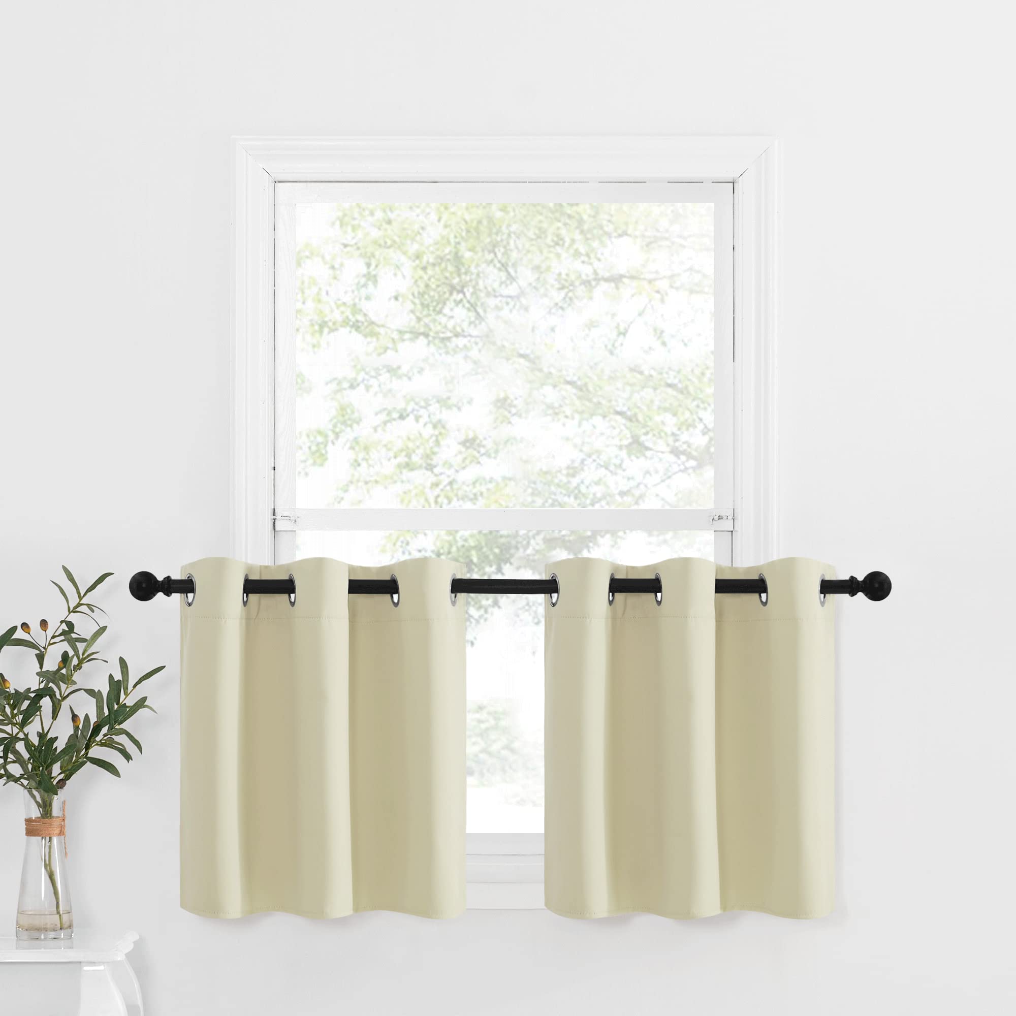 NICETOWN Farmhouse Style Kitchen Curtains, Rustic Short Blackout Curtains for Home Decor, Energey Saving Grommet Top Window Vala
