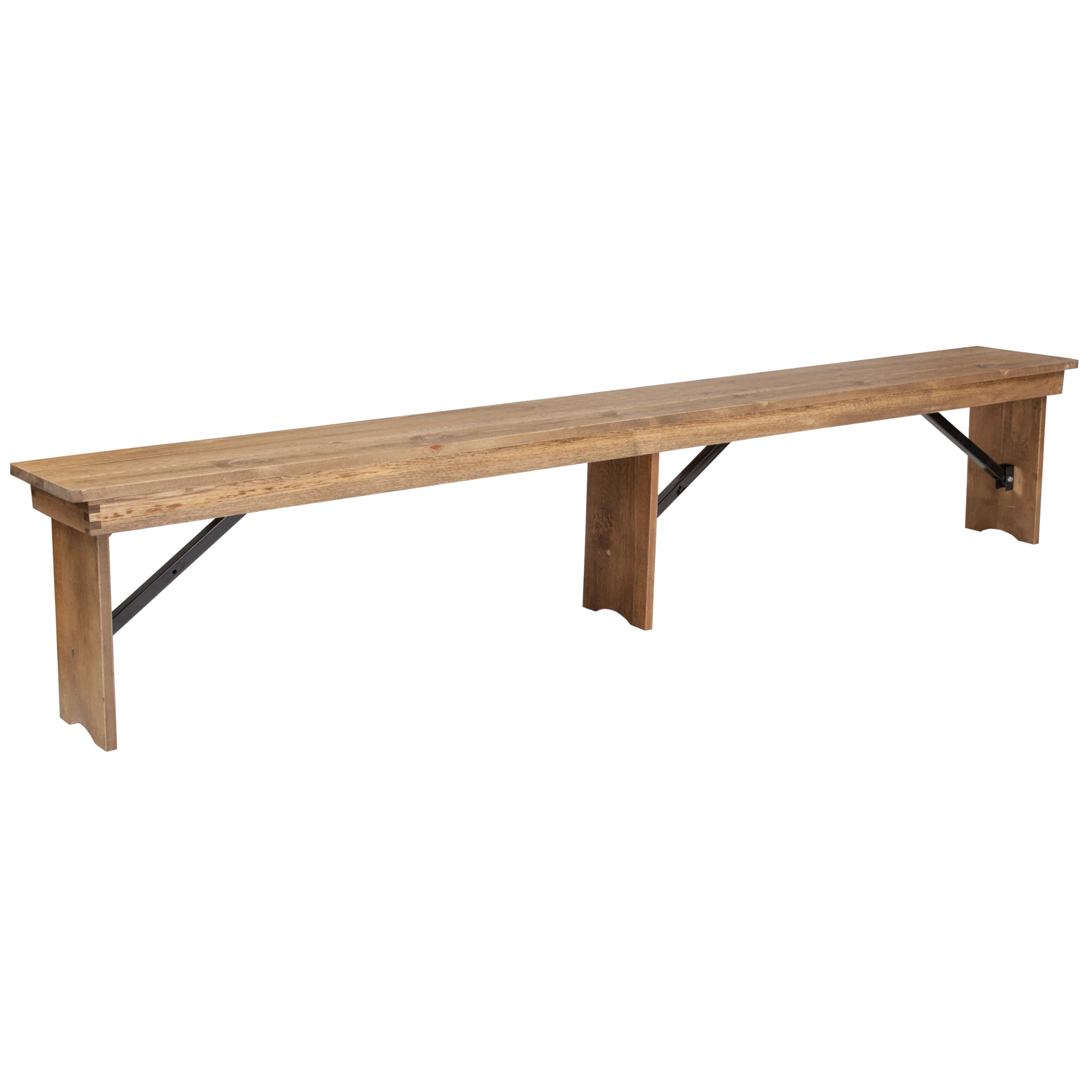 Flash Furniture Hercules Series 8 x 12 Commercial Grade Rustic Solid Pine Folding Bench, Antique Farmhouse 3 Leg Dining Bench,