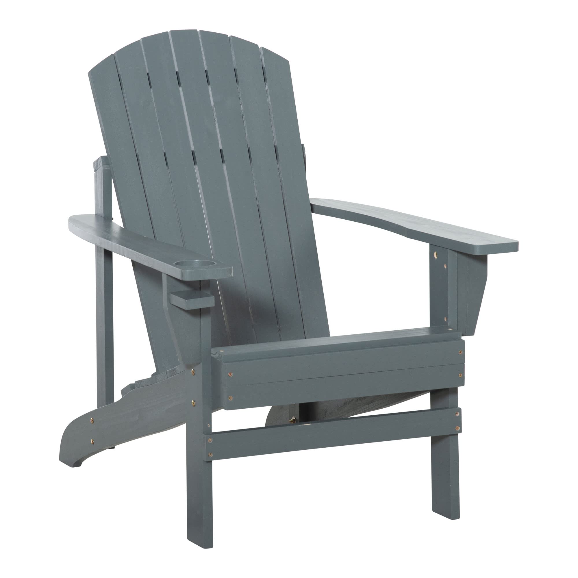 Outsunny Wooden Adirondack Chair, Outdoor Patio Lawn Chair with Cup Holder, Weather Resistant Lawn Furniture, Classic Lounge for