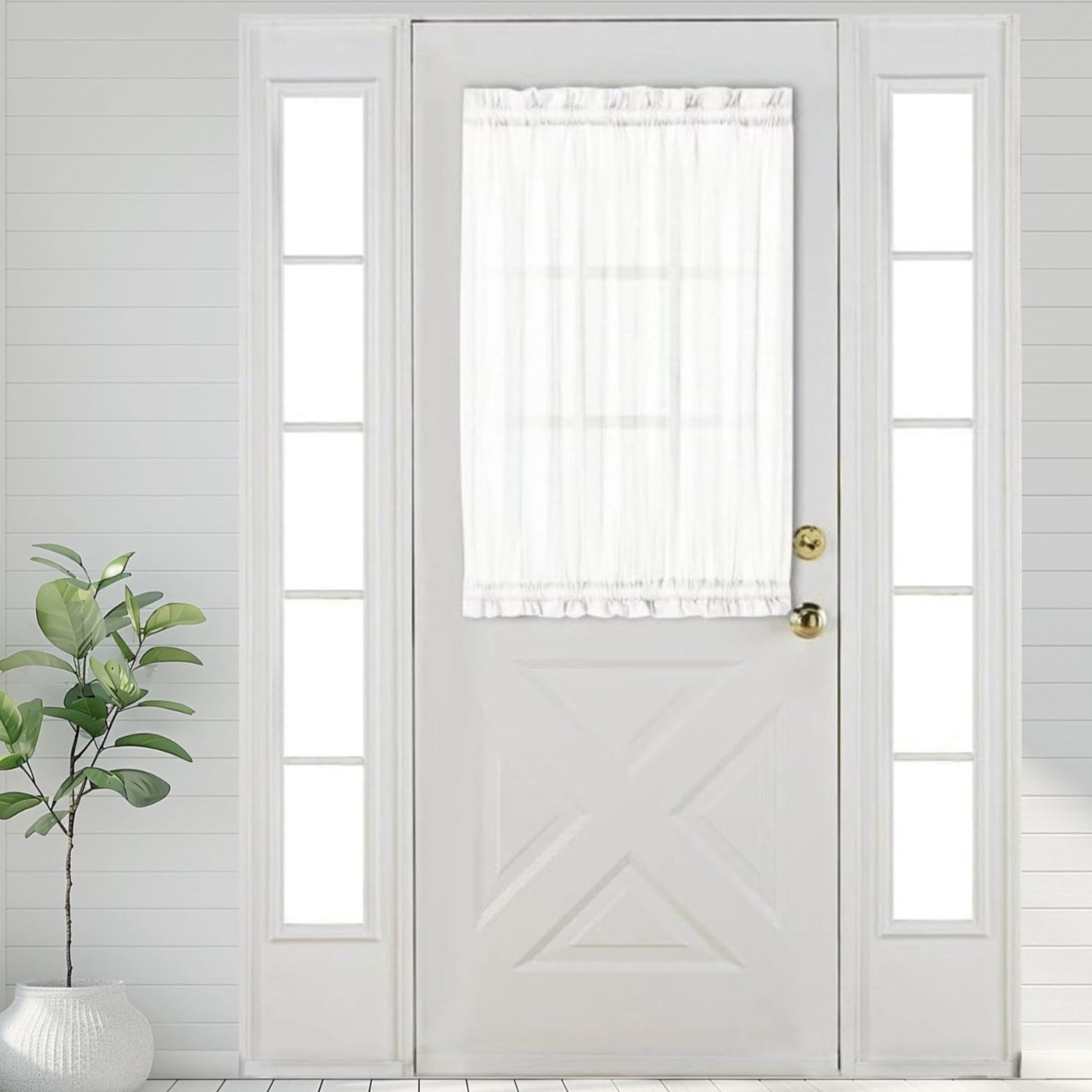 Aquazolax White Sheer Privacy Curtains That Let Light in - Rod Pocket Small Doorway Curtain Panel Elegant Solid Voile Pure White