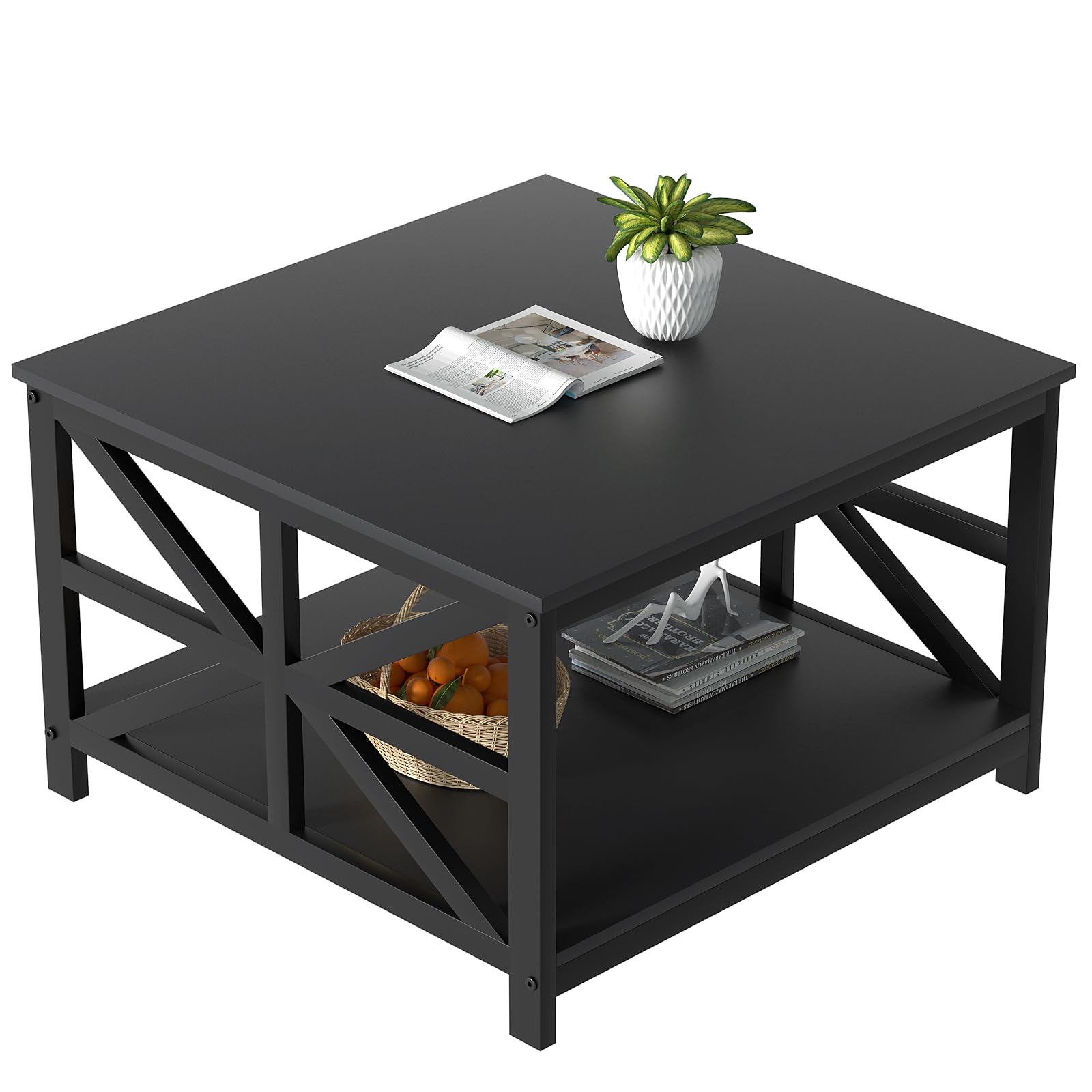 GreenForest Coffee Table with Storage for Living Room, Small Square Center Tables with Seamless One-Piece Tabletop Farmhouse Sty