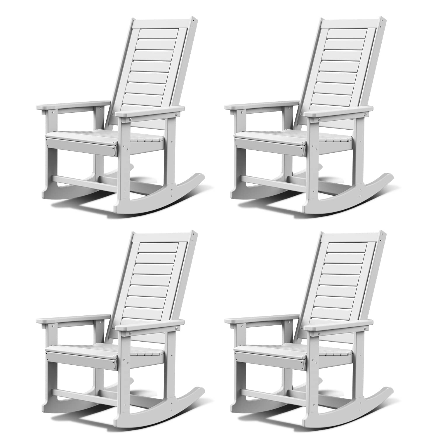 GREENVINES Outdoor Rocking Chairs | Set of 4 | Porch Rocker | HDPE Plastic | White | Oversized Rockers | High Back | Big & Tall 