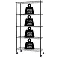 5-Tier Shelving Unit Storage Shelves with Wheels Heavy Duty Metal Rack NSF Height Adjustable for Laundry Bathroom Kitchen Garage
