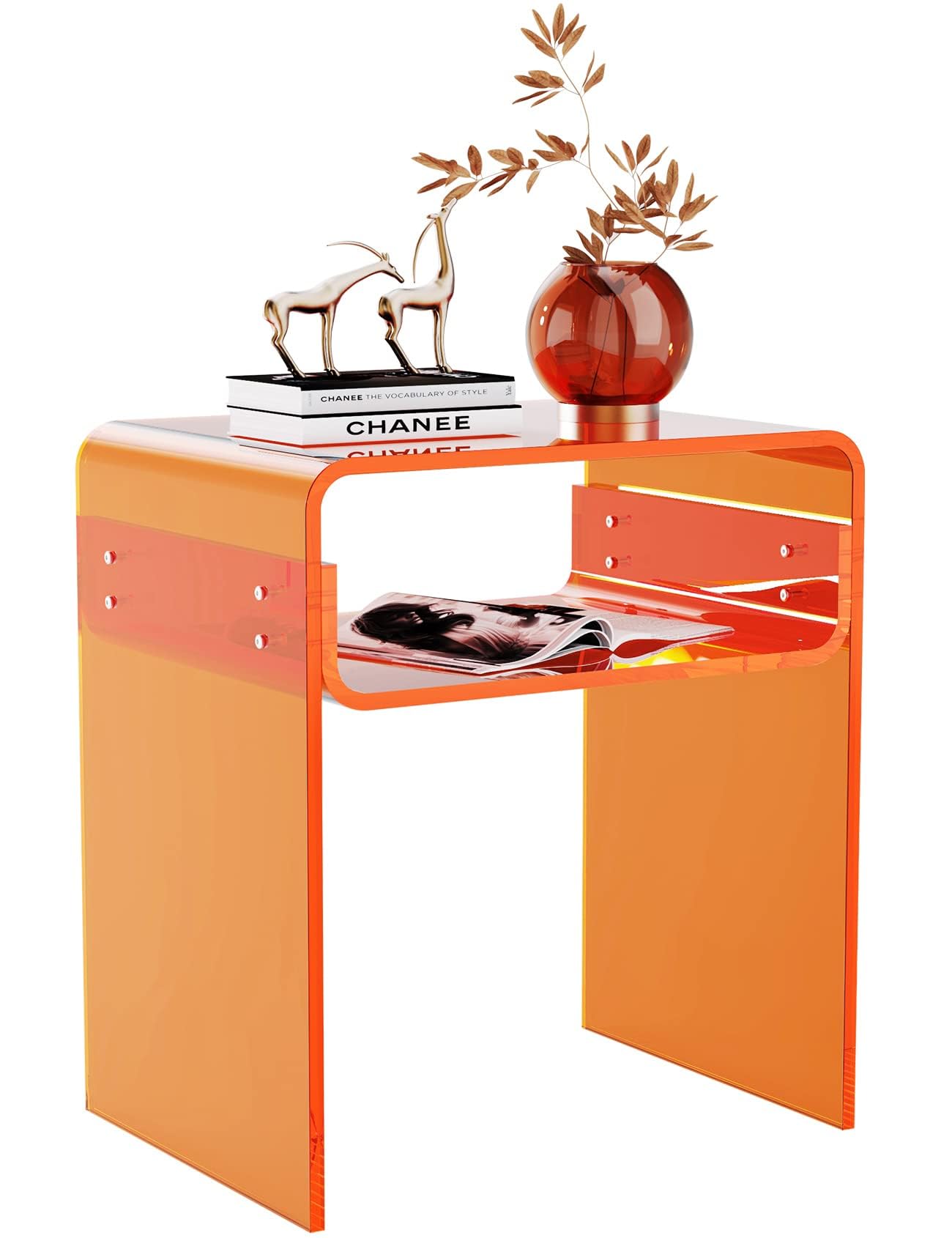 solaround Clear Acrylic End Table 2-Tier Bedside nightstand for Living Room Bedroom Home Decor (Orange)