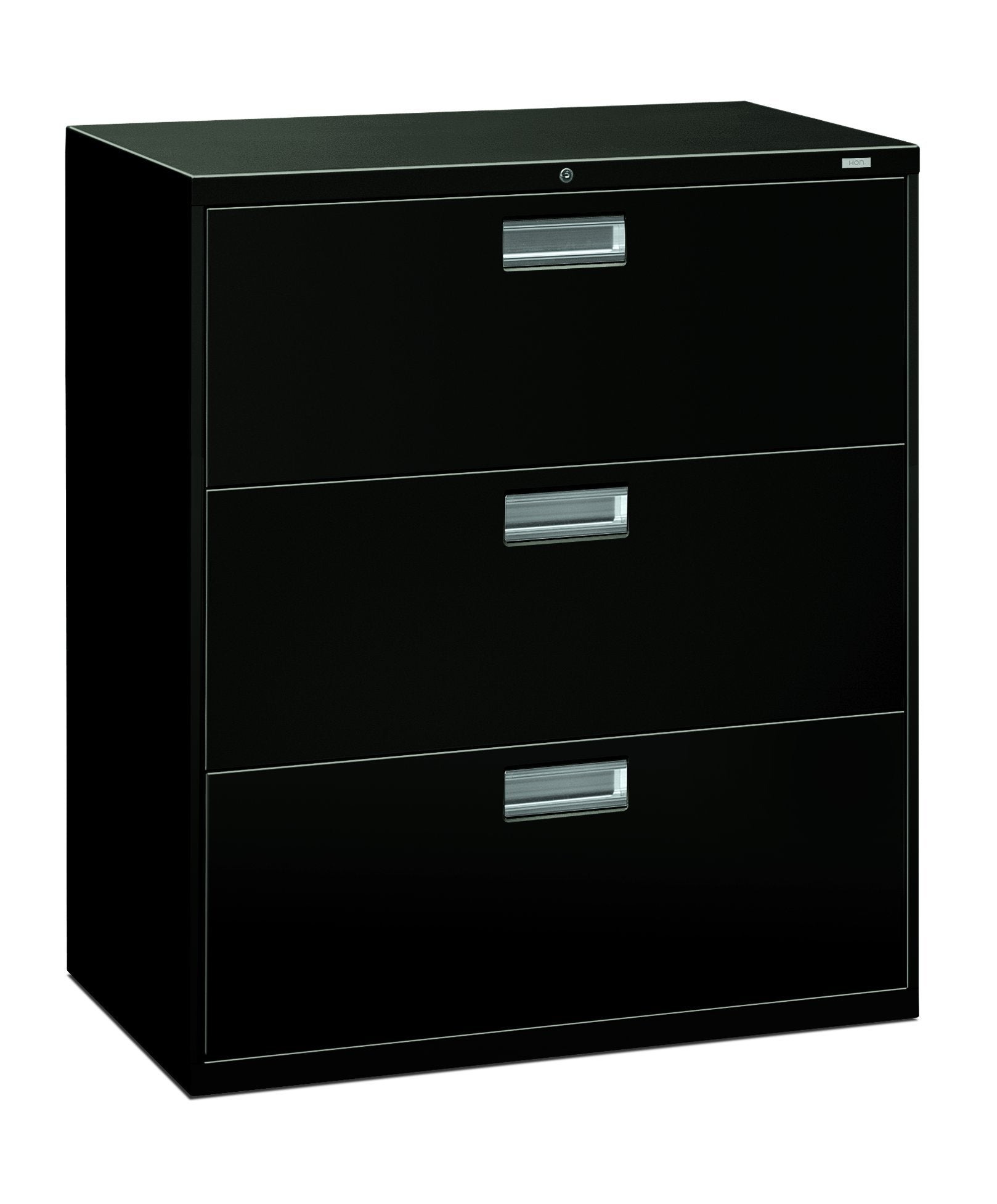 HON Brigade 3-Drawer Filing Cabinet - 600 Series Lateral Legal or Letter File Cabinet, Black (H683)